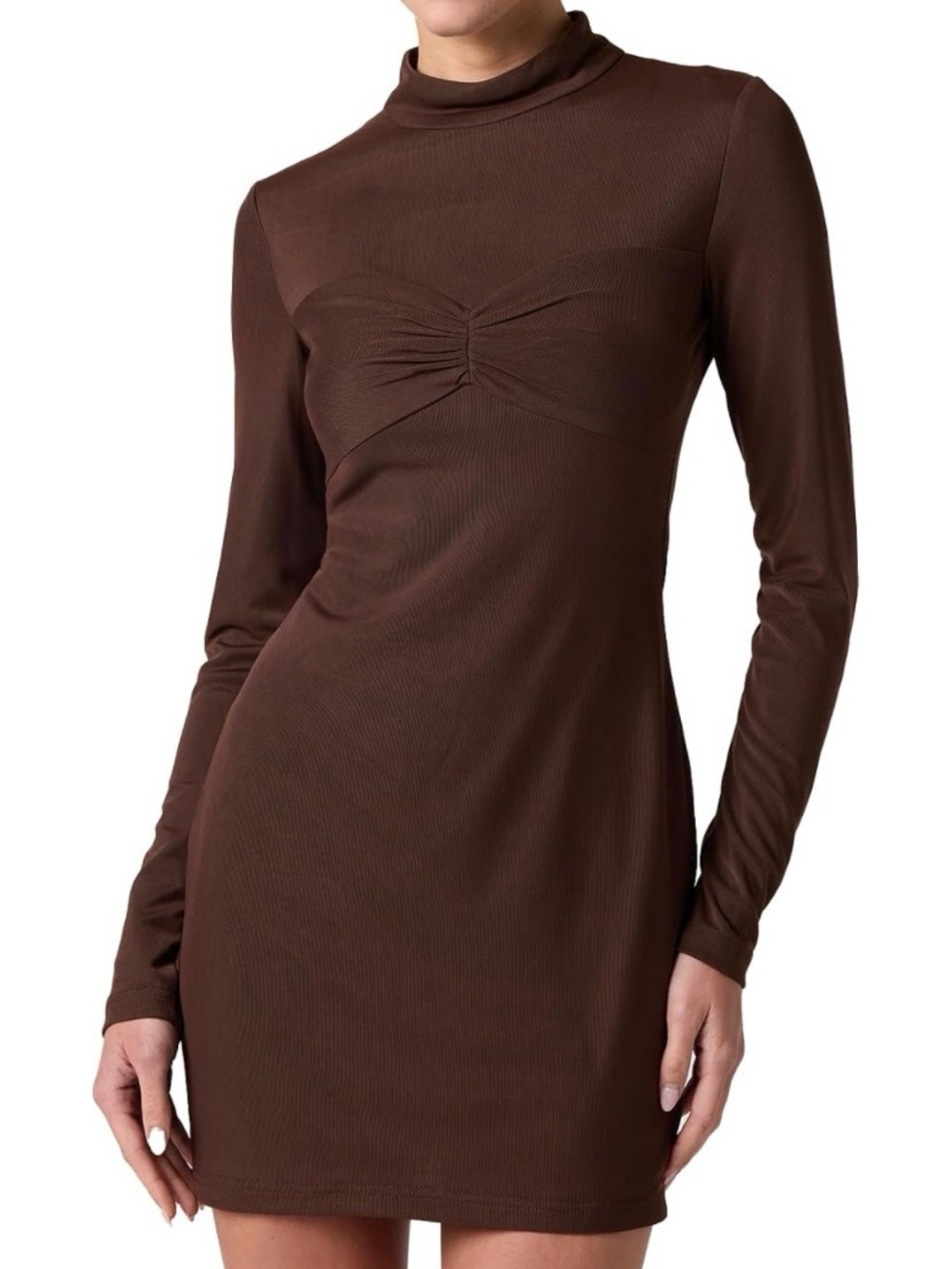 “Cara” Brown Long Sleeve Mini Dress